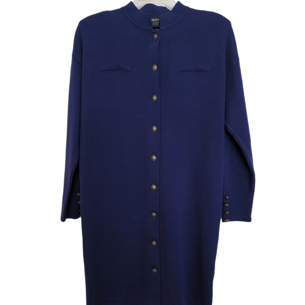 Liz Claiborne blue long sleeve button front relax fit knit dress P Med